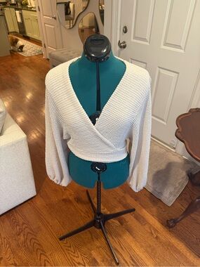 Lulu's Cream Wrap Crop Knit Sweater